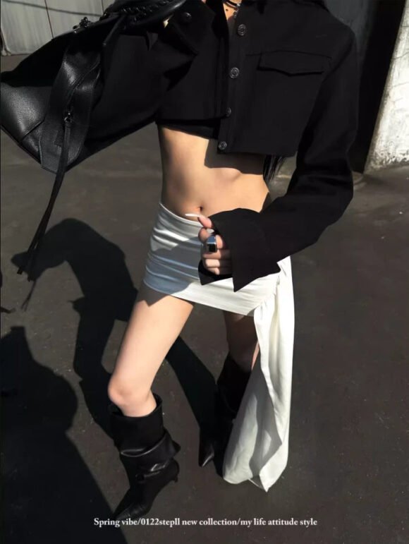 Satin Wrap Hip Sexy Hottie Low Waist Irregular Short Skirt - Image 2