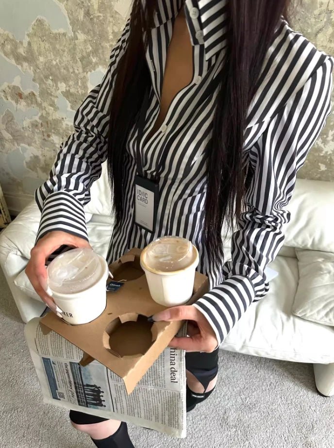 Workplace Thin Hot Girl Waisted Temperament Striped Shirt