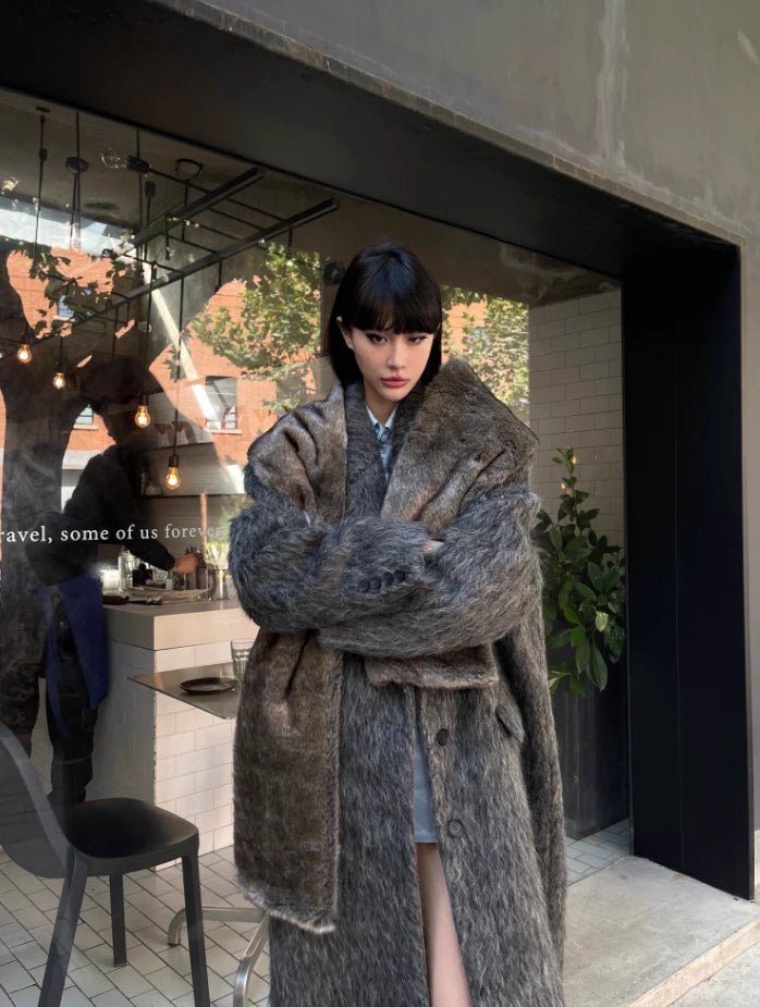 Designed Wide Wool Long Coat Jacket - Image 4